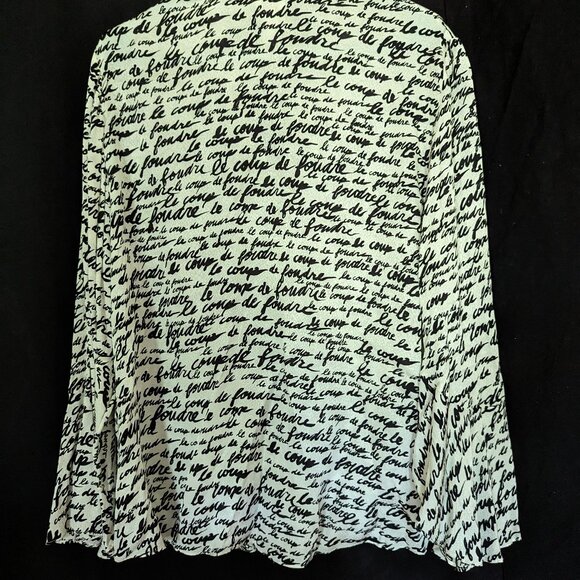 Chicos Blouse Womens 2 or L White and Black French Coup De Foudre Script - Picture 5 of 7
